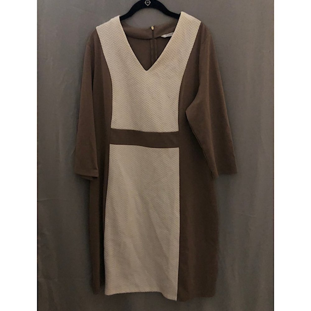 Liz Claiborne Dress, Size 20W, Tan & Cream
